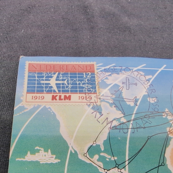 KLM October 7th 1959 World Map Postcard 40 Year Anniversary Netherlands - Picture 2 of 4